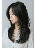 セミロングハイレイヤー　顔回りレイヤー