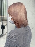 ミルクティーピンクベージュ×ボブ 【ボブ フェザーバング】