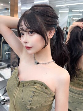 ロング顔周りレイヤーフ前髪カットおくれ毛_F20985