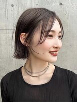 スピンヘア SOCOLA塚口店(Spin hair)&nbsp;切りっぱなし前下がりボブ×シアバング【外ハネ耳掛けアレンジ】