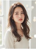 大人可愛い20代30代40代ロングレイヤーグレージュ