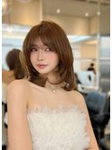 ふんわりミディアム_黒髪小顔オリーブグレーココアベージュ