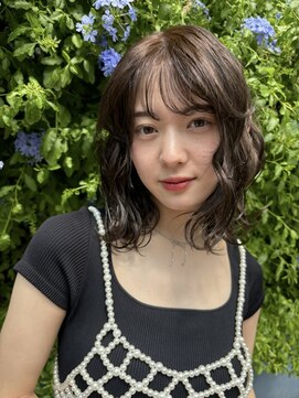 メゾンアクア 表参道(Maison ACQUA) +小顔ミディアムパーマミディアム/デジタルパーマボブパーマ前髪