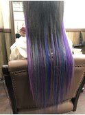 パープル・ブルー・シルバーのミックス編込みエクステ