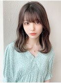 顔型別ヘアスタイル前髪外ハネミディマロンベージュ20代吉祥寺