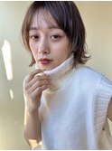 黒髪 グレーベージュ レイヤーロング前髪パーマ 外はねミディ#