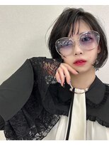 ハロ ハッピーヘアライフ 長居店(Halo happyhairlife)&nbsp;レイヤーカットアプリコットオレンジハイライトカラーボブヘア