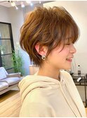 暗めカラーグランマッシュショートボブパーマ