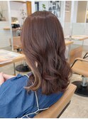 イヤリングカラーと抜け感ブラウンベージュ/セミロング