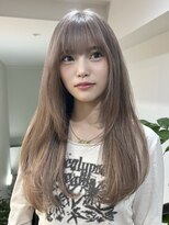 透明感ピンクミルクティーベージュダブルカラーハイライトカラー