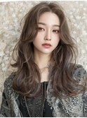 韓国レイヤーロング美髪グレージュアッシュインナーグレージュ