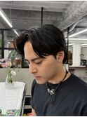 メンズセンターパートニュアンスパーマアップバング