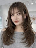ブリーチなし透明感カラーグレージュケアカラーレイヤー