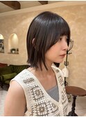 ブルーグレージュ 前髪ありボブ ぱつっとボブ 切りっぱなしボブ