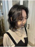 抜け感ニュアンス前髪パーマセンター分け暗髪