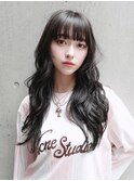 グレージュ前髪カット暗めカラー韓国ヘア顔周りレイヤー_F21004