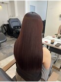 ブリーチなしワインレッドカラーレッドブラウン艶髪髪質改善