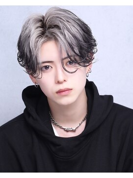 ホワイトシルバーアッシュエンドカラーツーブロセンターパート