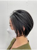 大人可愛い20代30代40代小顔ワンサイドショートボブ丸み前下がり