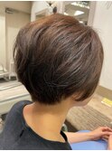ふんわりショートボブ/スカイブルー/暗めカラー/30代40代50代