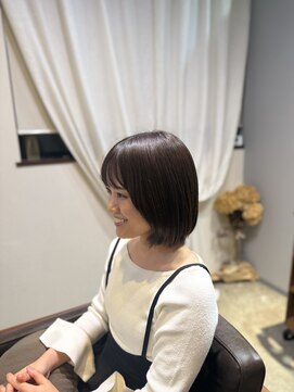 30代ミニボブレイヤー丸みボブ/ボブ顔周りレイヤー/ダブルカラー