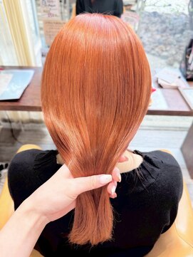 TJ天気予報 3t 日進店 セミロング/ハイトーン/オレンジカラー/ブリーチ/艶感/艶髪