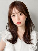 薄めバングモテ髪レイヤーカットセミディくびれヘアうるツヤ
