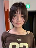 ハッシュボブレイヤーボブ韓国顔周りレイヤーヘーゼルベージュ
