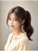 韓国ハイポニー顔周りカット艶髪キャラメルブラウンセット船橋