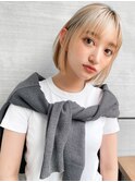 斜めバングレージュカラーデザインカラーシルキーベージュボブ4