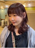 ふんわりミディアムウェーブヘアピンクラベンダーカラー