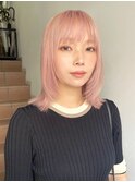 ピンクベージュピンクミルクティーブリーチありダブルカラー