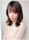 ミニウルフ前髪パーマ韓国くびれミディアムチェリーブラウン