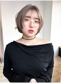 ボブ韓国ヘアオリーブベージュ前髪カット_F1402