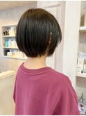 福山市美容室Caary人気 襟足スッキリグレージュ丸みショートボブ