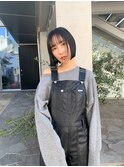ボブ/大人かわいい/フェザーバング/透け感グレージュ
