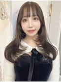 グレージュカラー/アッシュグレージュ/レイヤーカット/韓国ヘア 