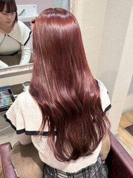 ロング髪質改善オレンジレッドカラー