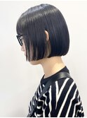 【モリオ松戸　石山】黒髪ミニボブぷつっとボブ前髪あり20代30代