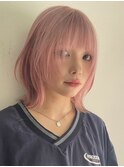 渋谷ブリーチカラー顔周りレイヤーカットコーラルピンク20代30代