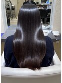 髪質改善ダークグレージュタイトストレートワイドバング