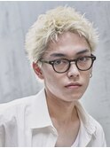 渋谷メンズブリーチカラーホワイトブロンドメンズショート韓国