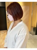 *小顔シルエットボブ ピンクカラー 透明感 三宮美容室 神戸
