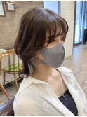 グレージュカラー ボブルフ 黒髪 ココアベージュ ロングヘア