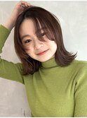 前髪なし×ナチュラル大人可愛いくびれ外ハネスタイル×艶カラー