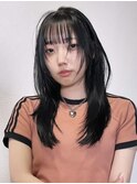 ウルフレイヤーカット顔まわり前髪暗髪カラー透明感カラー