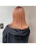 アプリコットオレンジダブルカラー切りっぱなしストレートロブ