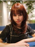 姫カットレイヤーロングミディアムハッシュカットボルドー