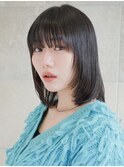 顔まわりレイヤー/黒髪/ボブ/ミディアム