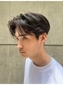 センターパート曲がる縮毛矯正フェザーパーマ銀座一丁目